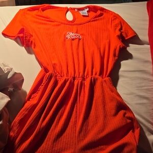 Girls Orange Ribbed 'Love' Casual Dress